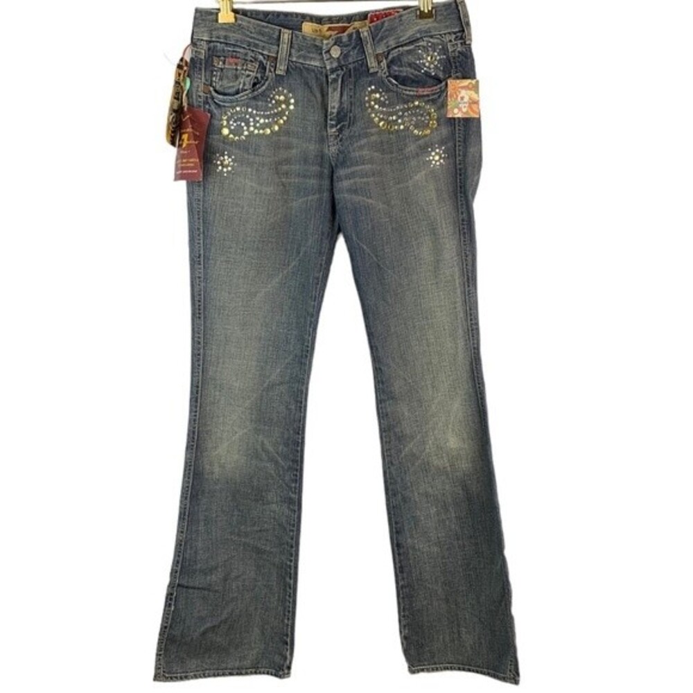 7 For All Mankind Women's Boot Cut Jeans - Medium Blue with Stud Accents